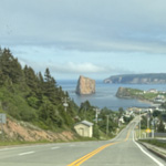 Percé Rock, from the road leading into town